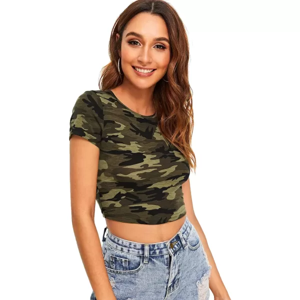 SweatyRocks Women's Basic Short Sleeve Scoop Neck Crop Top Casual Tee Tops
