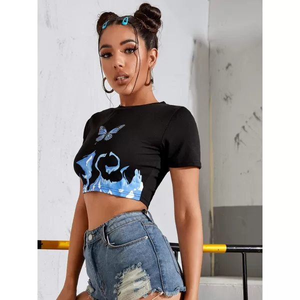 SweatyRocks Women's Basic Short Sleeve Scoop Neck Crop Top Casual Tee Tops