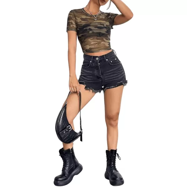 SweatyRocks Women's Basic Short Sleeve Scoop Neck Crop Top Casual Tee Tops