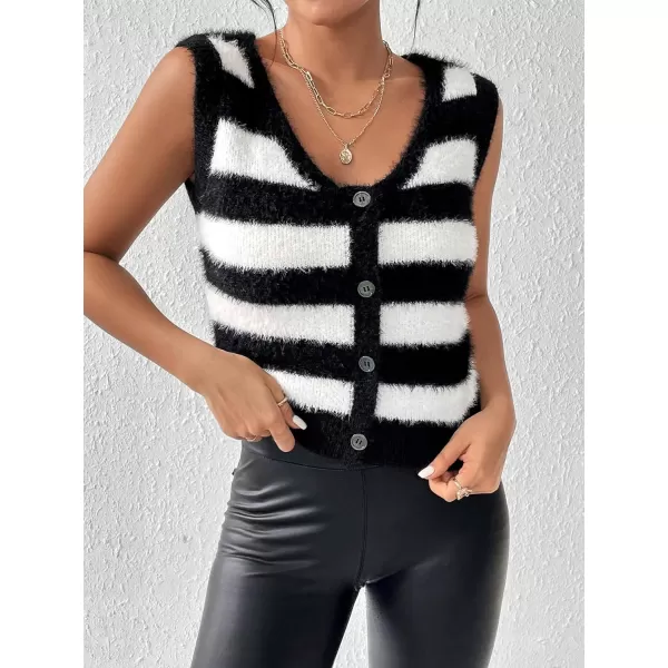 SweatyRocks Women's Basic Sleeveless V Neck Button Front Sweater Vest Knitted Cardigan
