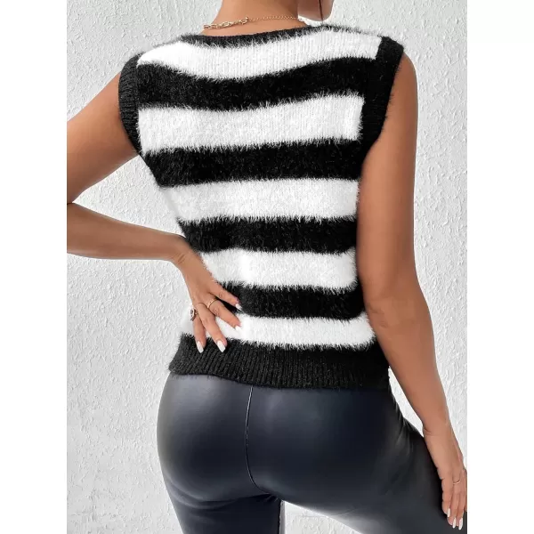 SweatyRocks Women's Basic Sleeveless V Neck Button Front Sweater Vest Knitted Cardigan