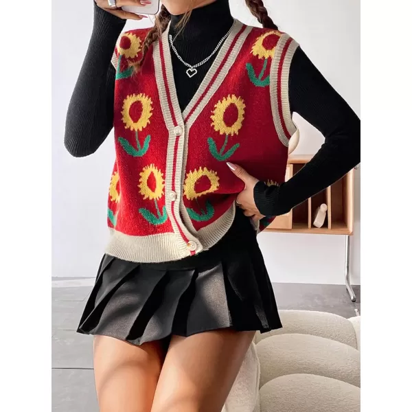 SweatyRocks Women's Basic Sleeveless V Neck Button Front Sweater Vest Knitted Cardigan