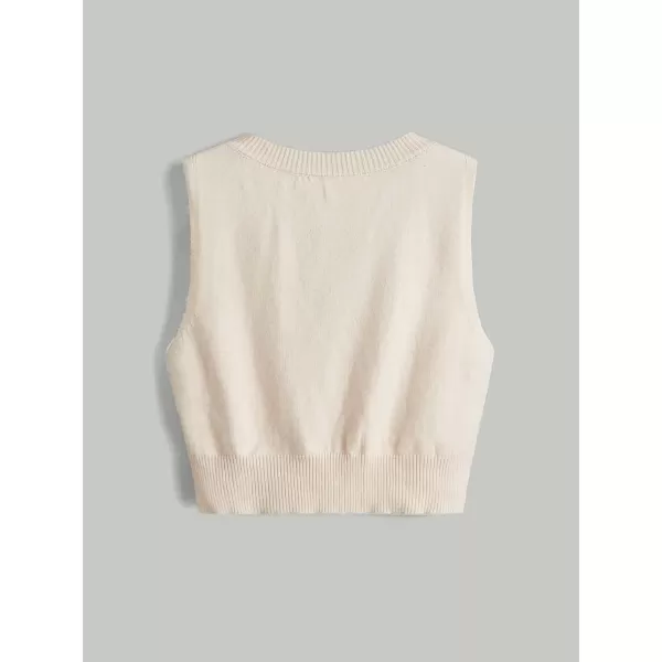 SweatyRocks Women's Basic Sleeveless V Neck Button Front Sweater Vest Knitted Cardigan