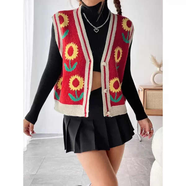 SweatyRocks Women's Basic Sleeveless V Neck Button Front Sweater Vest Knitted Cardigan
