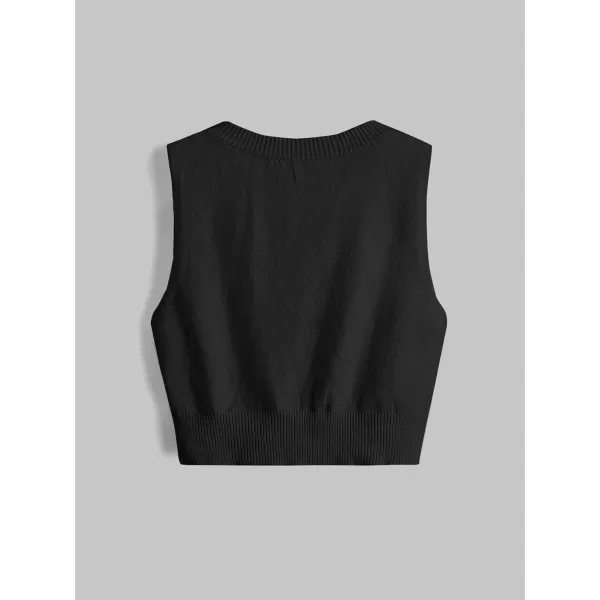 SweatyRocks Women's Basic Sleeveless V Neck Button Front Sweater Vest Knitted Cardigan