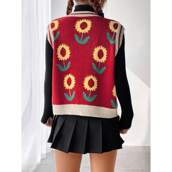SweatyRocks Women's Basic Sleeveless V Neck Button Front Sweater Vest Knitted Cardigan