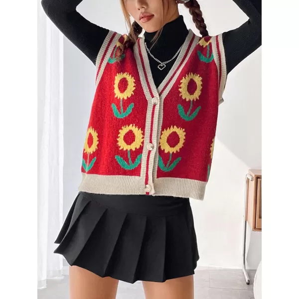 SweatyRocks Women's Basic Sleeveless V Neck Button Front Sweater Vest Knitted Cardigan