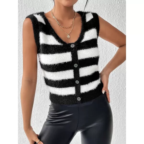 SweatyRocks Women's Basic Sleeveless V Neck Button Front Sweater Vest Knitted Cardigan