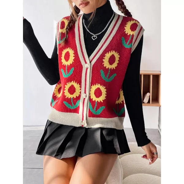 SweatyRocks Women's Basic Sleeveless V Neck Button Front Sweater Vest Knitted Cardigan