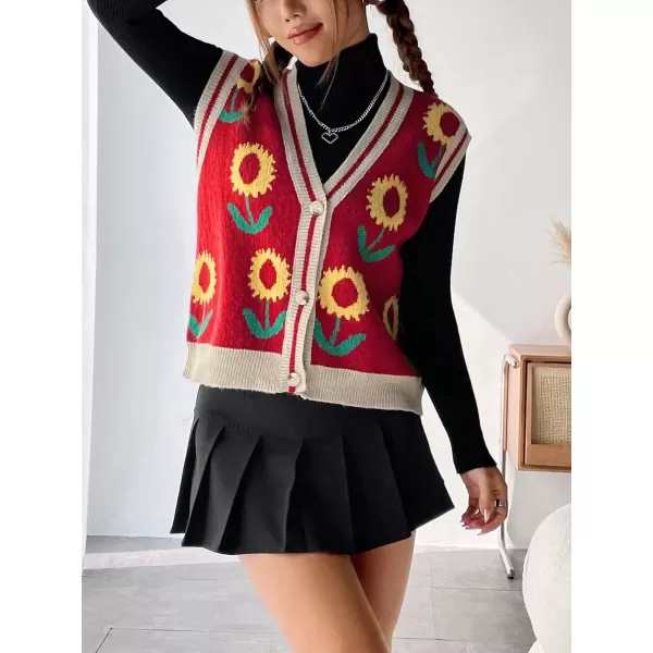 SweatyRocks Women's Basic Sleeveless V Neck Button Front Sweater Vest Knitted Cardigan