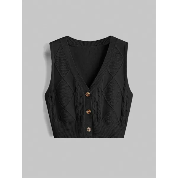 SweatyRocks Women's Basic Sleeveless V Neck Button Front Sweater Vest Knitted Cardigan