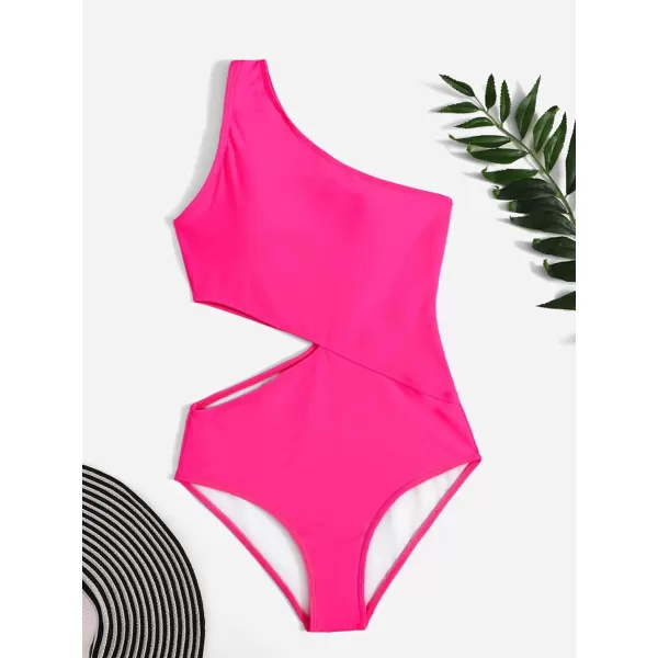 SweatyRocks Women's Bathing Suits One Shoulder Cutout One Piece Swimsuit Swimwear Monokini