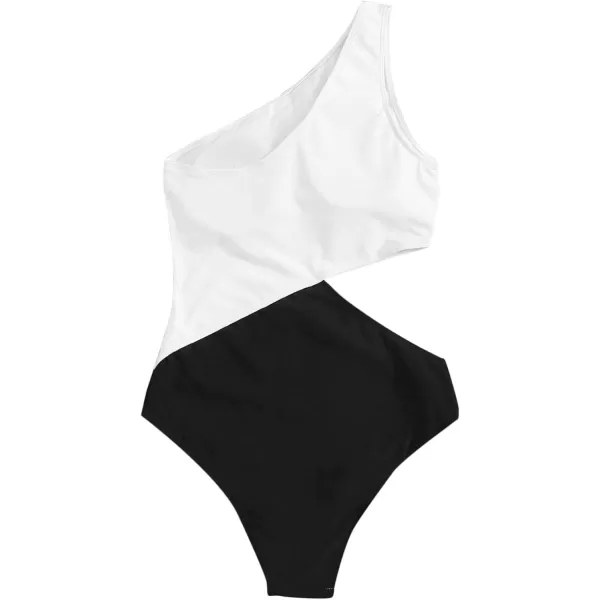 SweatyRocks Women's Bathing Suits One Shoulder Cutout One Piece Swimsuit Swimwear Monokini