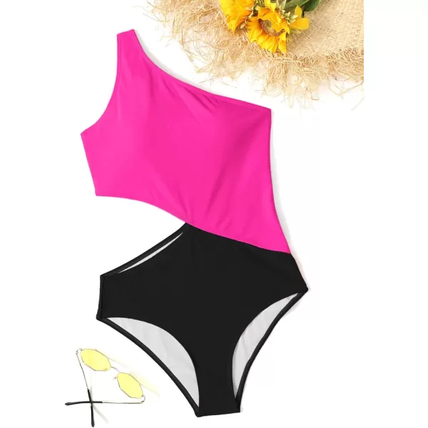 SweatyRocks Women's Bathing Suits One Shoulder Cutout One Piece Swimsuit Swimwear Monokini