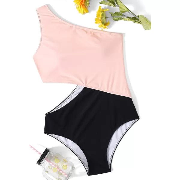 SweatyRocks Women's Bathing Suits One Shoulder Cutout One Piece Swimsuit Swimwear Monokini
