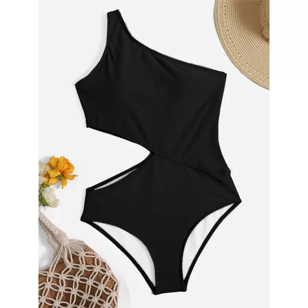 SweatyRocks Women's Bathing Suits One Shoulder Cutout One Piece Swimsuit Swimwear Monokini