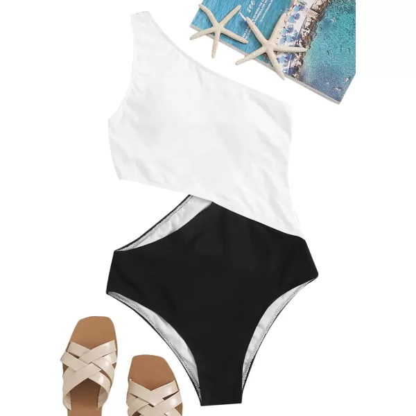 SweatyRocks Women's Bathing Suits One Shoulder Cutout One Piece Swimsuit Swimwear Monokini