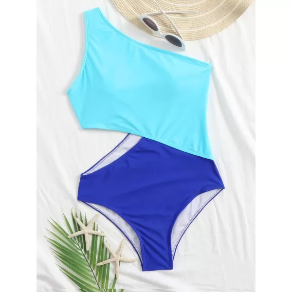 SweatyRocks Women's Bathing Suits One Shoulder Cutout One Piece Swimsuit Swimwear Monokini