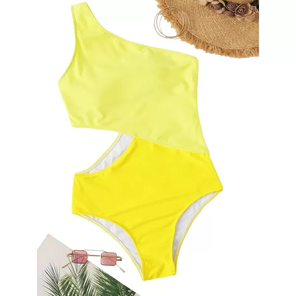 SweatyRocks Women's Bathing Suits One Shoulder Cutout One Piece Swimsuit Swimwear Monokini