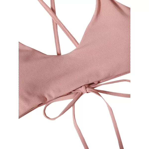 SweatyRocks Women's Bathing Suits Spaghetti Strap Criss Cross Back Bikini Ribbed Swimsuit