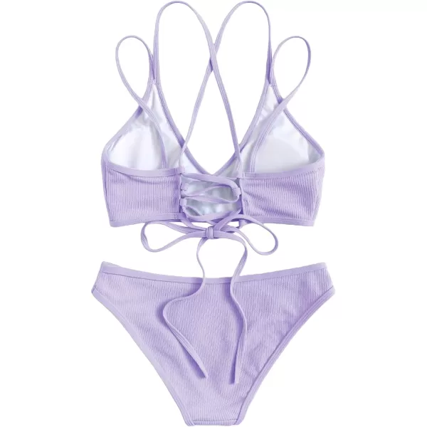 SweatyRocks Women's Bathing Suits Spaghetti Strap Criss Cross Back Bikini Ribbed Swimsuit
