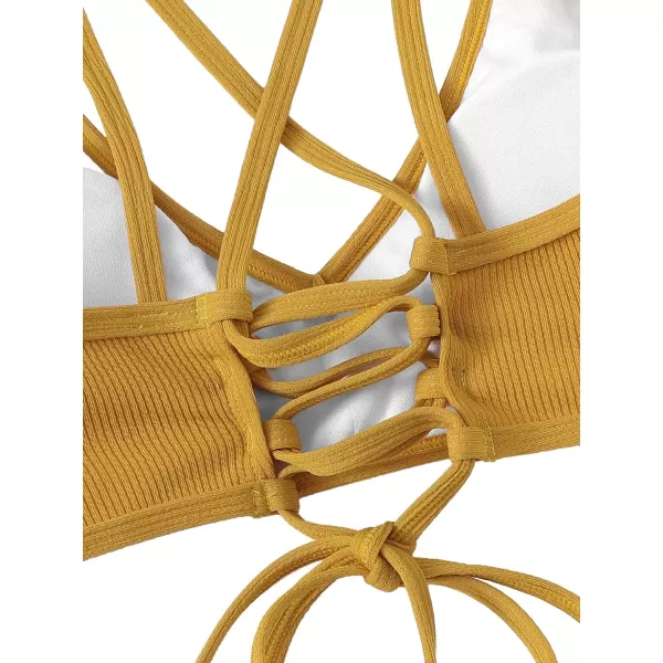 SweatyRocks Women's Bathing Suits Spaghetti Strap Criss Cross Back Bikini Ribbed Swimsuit
