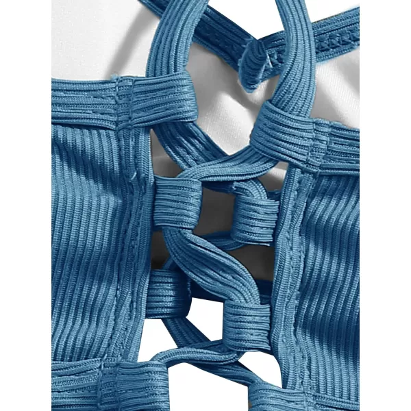 SweatyRocks Women's Bathing Suits Spaghetti Strap Criss Cross Back Bikini Ribbed Swimsuit