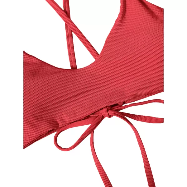 SweatyRocks Women's Bathing Suits Spaghetti Strap Criss Cross Back Bikini Ribbed Swimsuit