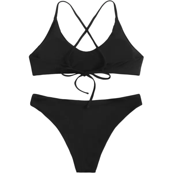 SweatyRocks Women's Bathing Suits Spaghetti Strap Criss Cross Back Bikini Ribbed Swimsuit