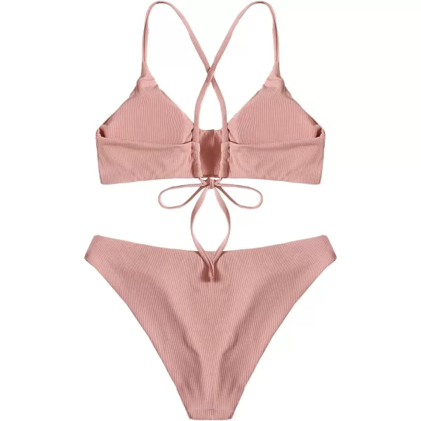 SweatyRocks Women's Bathing Suits Spaghetti Strap Criss Cross Back Bikini Ribbed Swimsuit