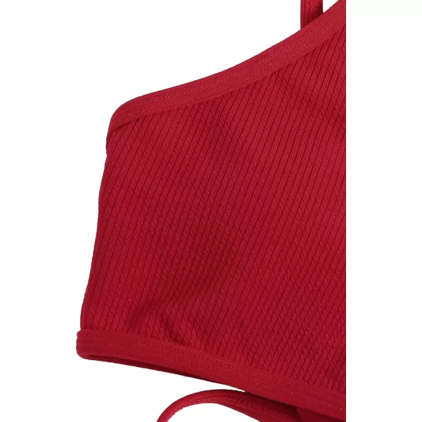 SweatyRocks Women's Bathing Suits Spaghetti Strap Criss Cross Back Bikini Ribbed Swimsuit
