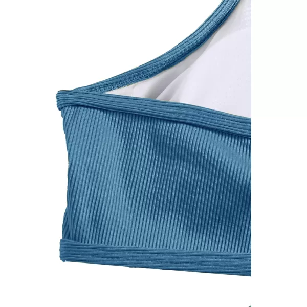 SweatyRocks Women's Bathing Suits Spaghetti Strap Criss Cross Back Bikini Ribbed Swimsuit