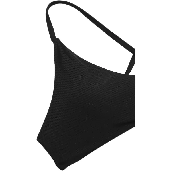 SweatyRocks Women's Bathing Suits Spaghetti Strap Criss Cross Back Bikini Ribbed Swimsuit