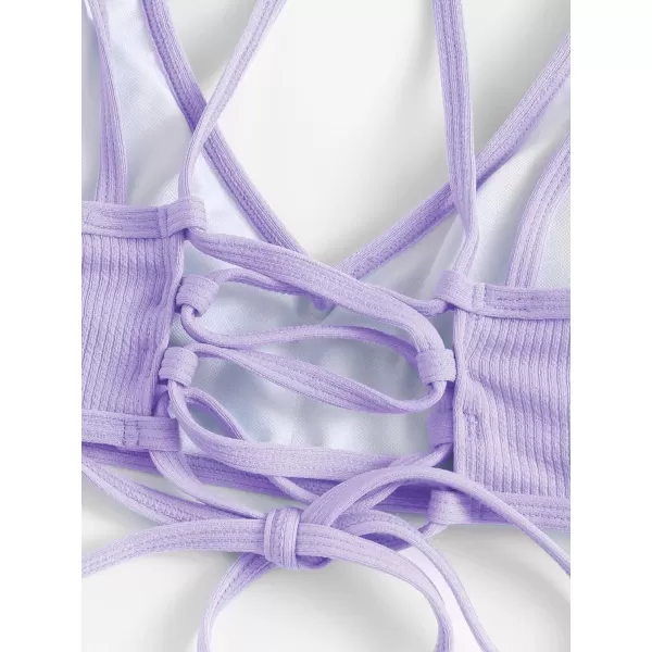 SweatyRocks Women's Bathing Suits Spaghetti Strap Criss Cross Back Bikini Ribbed Swimsuit