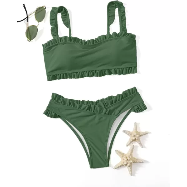 SweatyRocks Women's Bathing Suits Spaghetti Strap Ruffle Wrap Bikini Set Two Piece Swimsuits