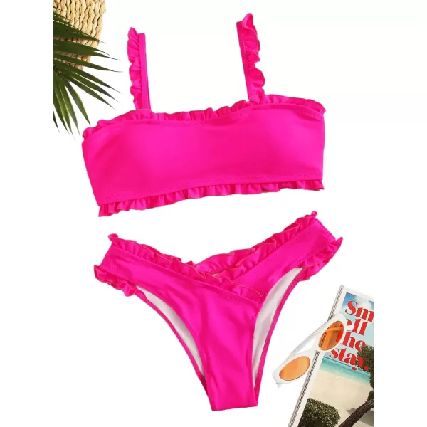SweatyRocks Women's Bathing Suits Spaghetti Strap Ruffle Wrap Bikini Set Two Piece Swimsuits