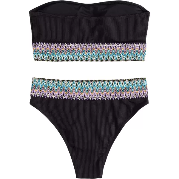 SweatyRocks Women's Bathing Suits Striped Bandeau Bikini high Waisted Swimsuits Swimwear Set