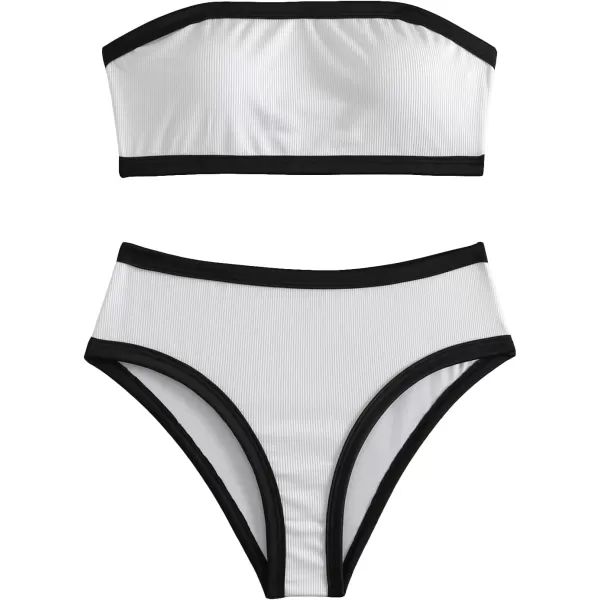 SweatyRocks Women's Bathing Suits Striped Bandeau Bikini high Waisted Swimsuits Swimwear Set