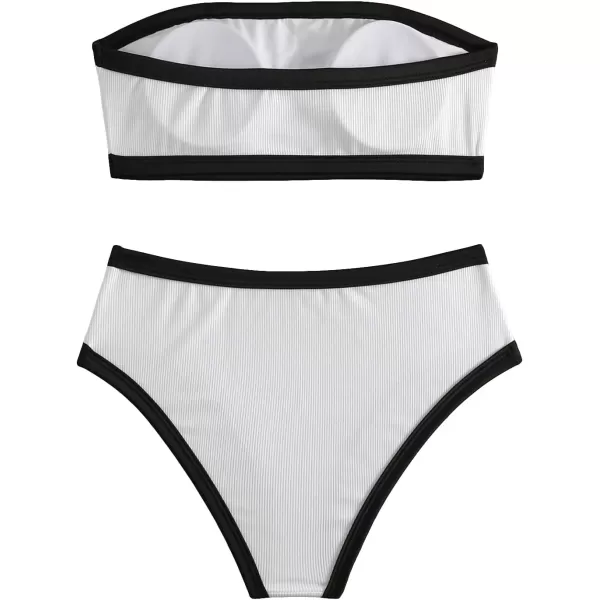 SweatyRocks Women's Bathing Suits Striped Bandeau Bikini high Waisted Swimsuits Swimwear Set