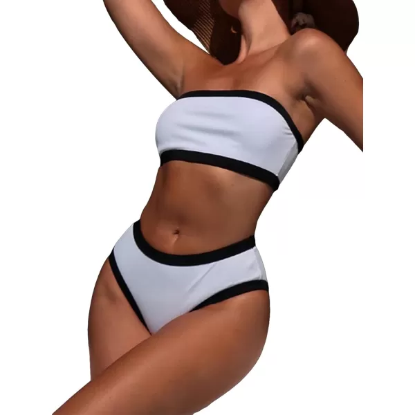 SweatyRocks Women's Bathing Suits Striped Bandeau Bikini high Waisted Swimsuits Swimwear Set