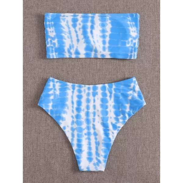 SweatyRocks Women's Bathing Suits Striped Bandeau Bikini high Waisted Swimsuits Swimwear Set