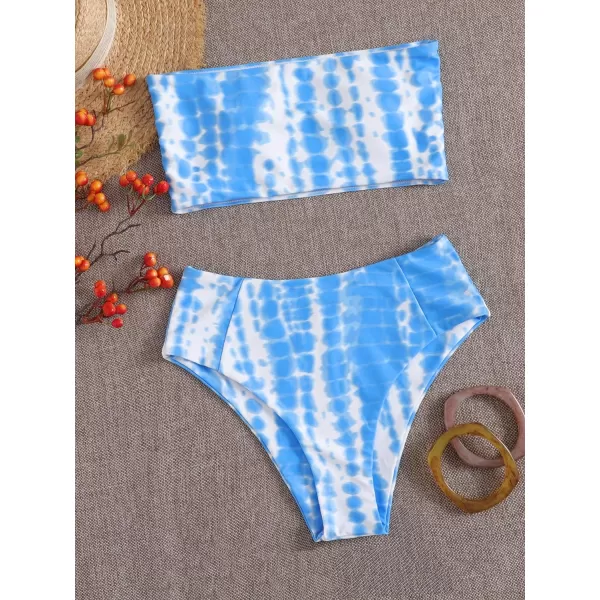 SweatyRocks Women's Bathing Suits Striped Bandeau Bikini high Waisted Swimsuits Swimwear Set