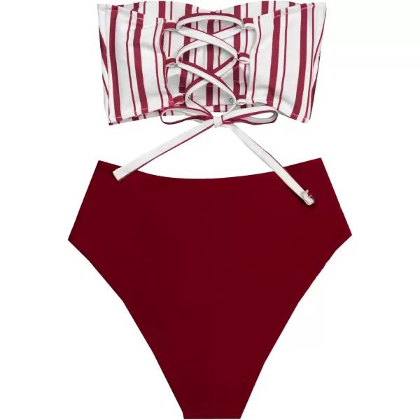 SweatyRocks Women's Bathing Suits Striped Bandeau Bikini high Waisted Swimsuits Swimwear Set