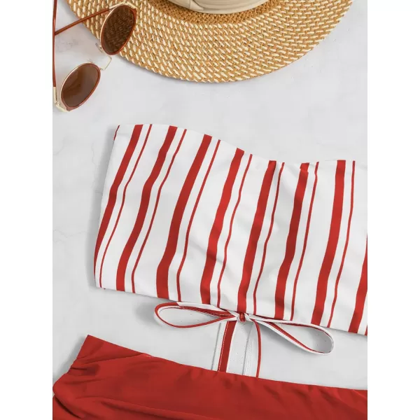 SweatyRocks Women's Bathing Suits Striped Bandeau Bikini high Waisted Swimsuits Swimwear Set