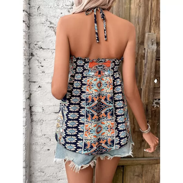 SweatyRocks Women's Boho Floral Print Backless Halter Top Summer Sleeveless Cami Tank Tops