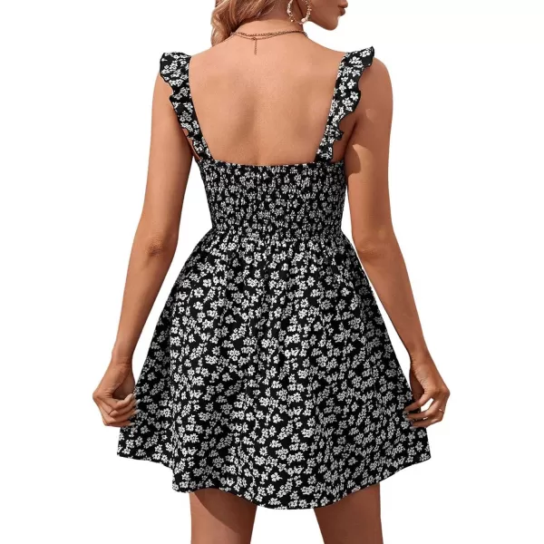 SweatyRocks Women's Boho Floral Print Tie Shoulder Cami Mini Dress A Line Ruffle Hem Short Dresses