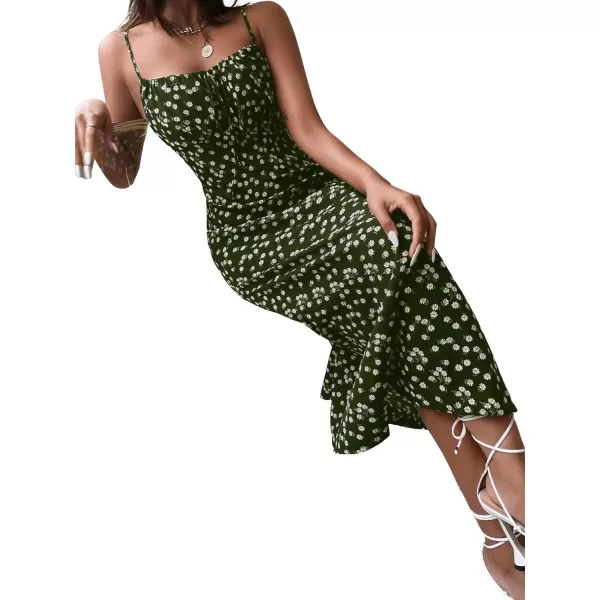 SweatyRocks Women's Boho Sleeveless Floral Dress Tie Front Flared Cami Maxi Dresses