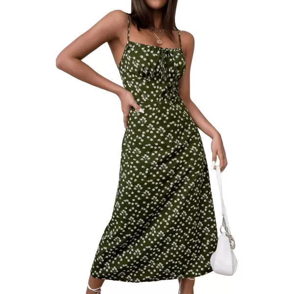 SweatyRocks Women's Boho Sleeveless Floral Dress Tie Front Flared Cami Maxi Dresses