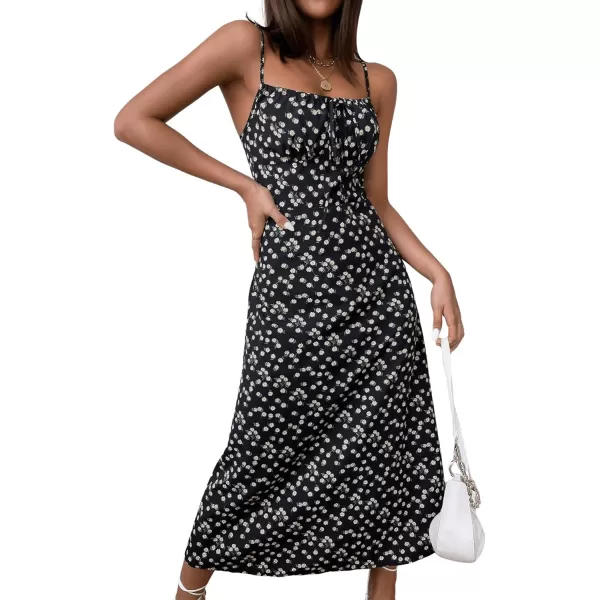 SweatyRocks Women's Boho Sleeveless Floral Dress Tie Front Flared Cami Maxi Dresses