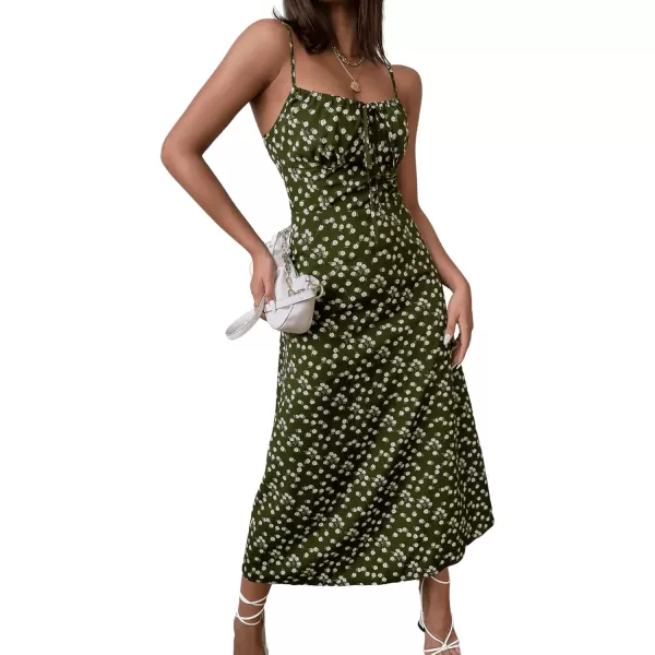 SweatyRocks Women's Boho Sleeveless Floral Dress Tie Front Flared Cami Maxi Dresses